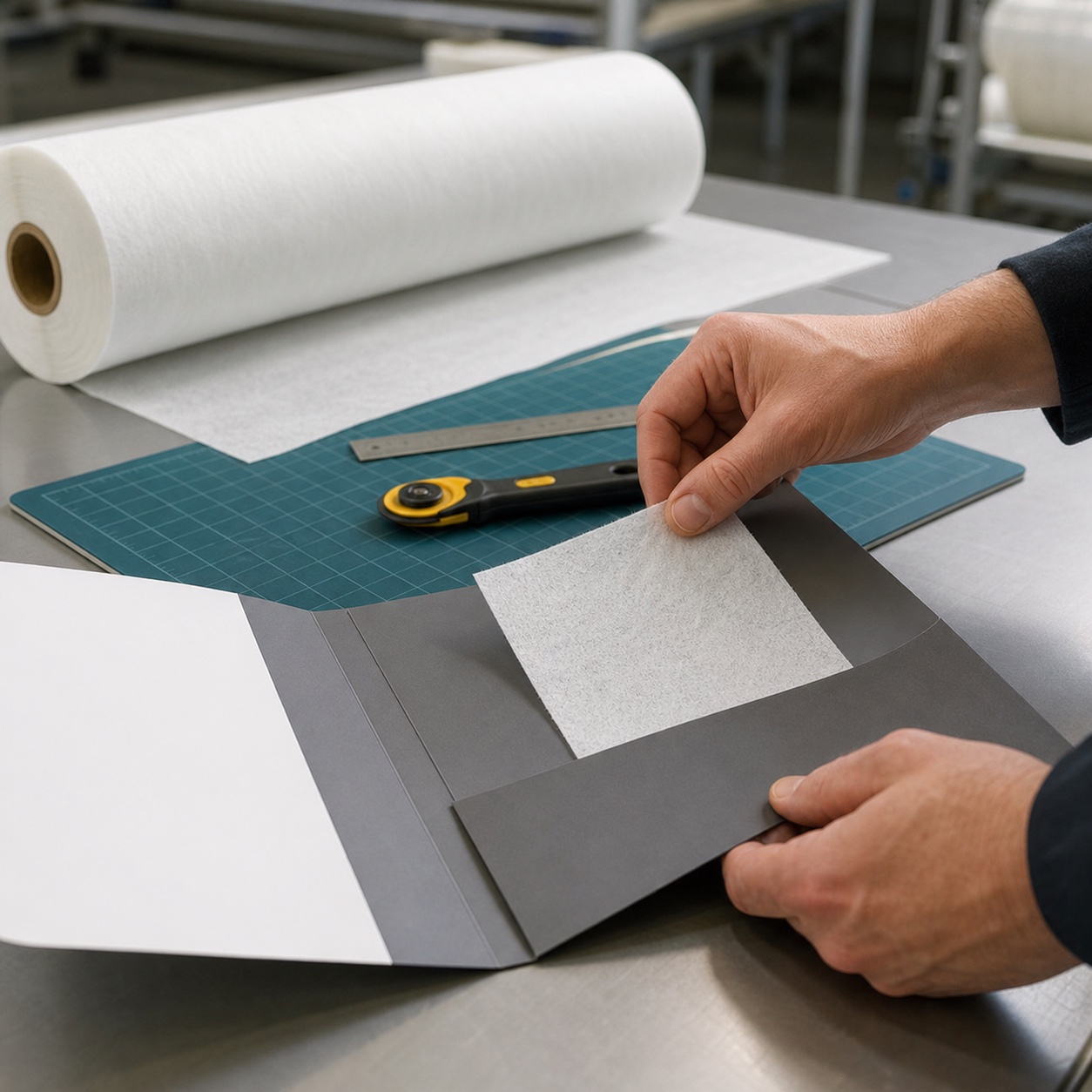 Representative nonwoven sample being prepared for evaluation